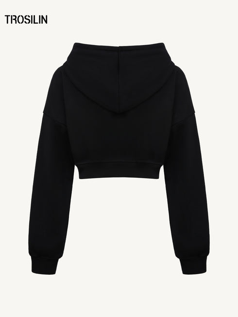 Cropped Hooded Embroidered Graphic Sweatshirt