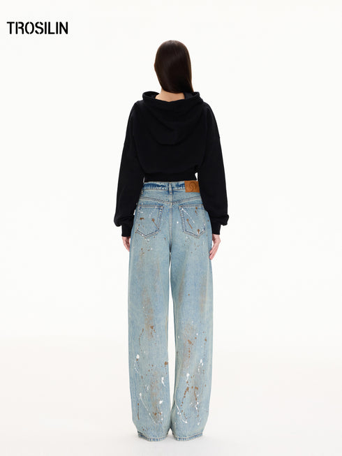 Cropped Hooded Embroidered Graphic Sweatshirt