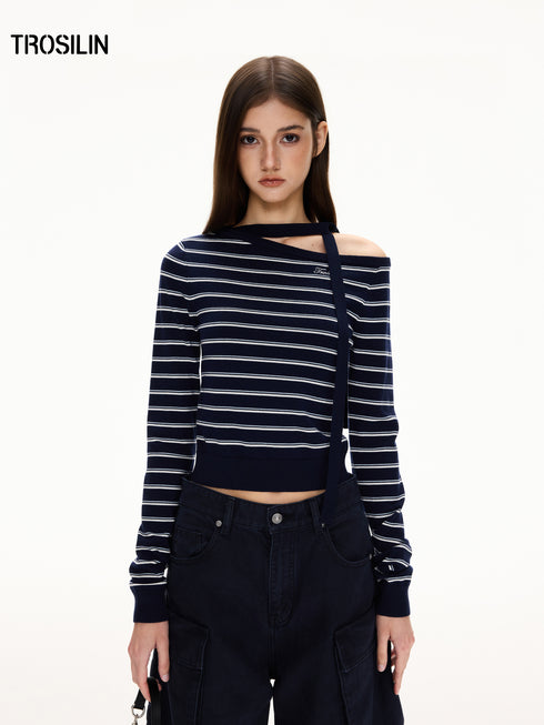 Off-Shoulder Striped Knit Top