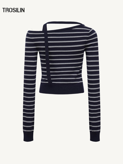 Off-Shoulder Striped Knit Top