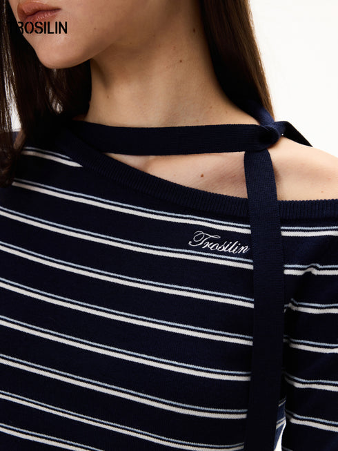 Off-Shoulder Striped Knit Top