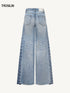 Contrast Splicing Logo Wide-Leg Washed Jeans