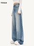 Contrast Splicing Logo Wide-Leg Washed Jeans