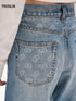 Contrast Splicing Logo Wide-Leg Washed Jeans
