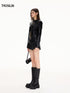 Structured Stand Collar Cropped Leather Jacket