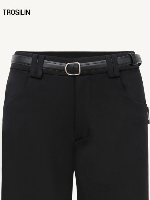 Slim Flared Mid-Waist Belted Trousers