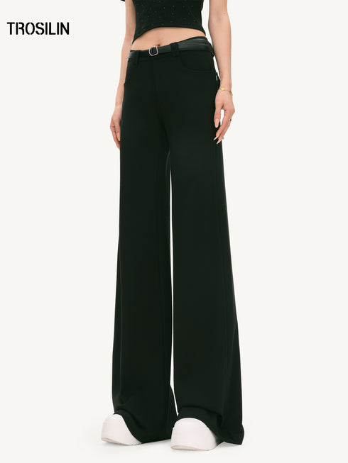 Slim Flared Mid-Waist Belted Trousers