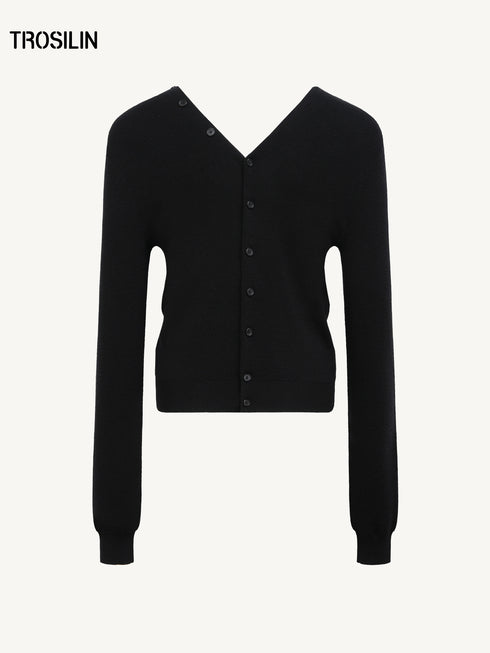 Wool V-Neck Knit Cardigan