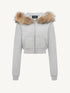 Faux Fur Collar Fleece-Lined Cropped Hoodie Jacket