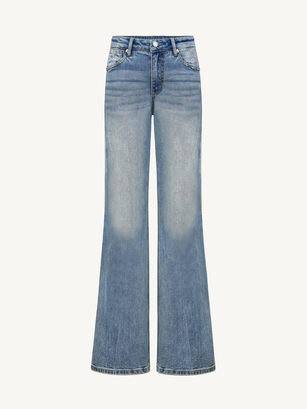 Classic Monogram Patchwork Stretch Thick Flared Blue Denim Jeans