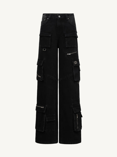 Multi-Pocket Straight-Leg Cargo Denim Jeans