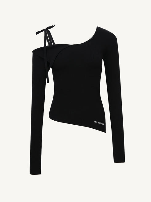 Asymmetric Off-Shoulder Wool Knit Sweater