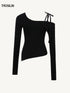 Asymmetric Off-Shoulder Wool Knit Sweater