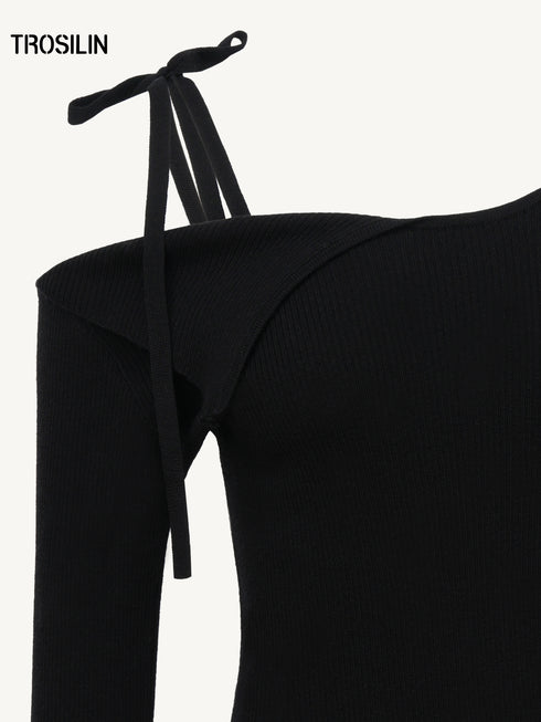 Asymmetric Off-Shoulder Wool Knit Sweater
