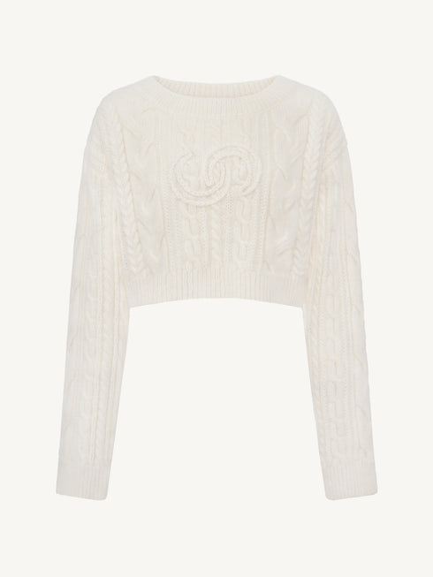 Logo Crochet Mohair-Blend Loose Cropped Sweater