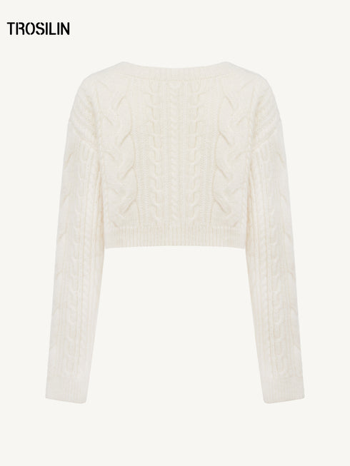 Logo Crochet Mohair-Blend Loose Cropped Sweater