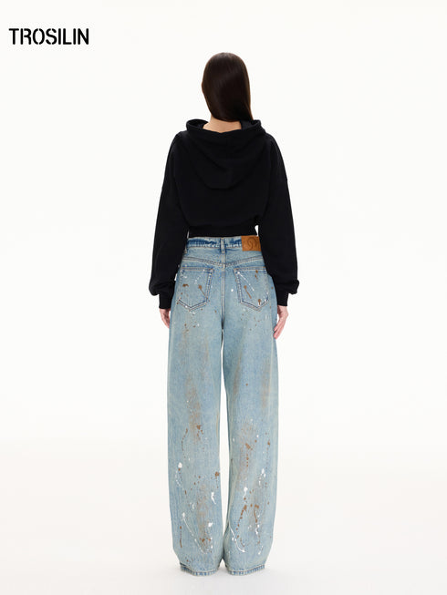 Ink-Splatter Crescent Jeans