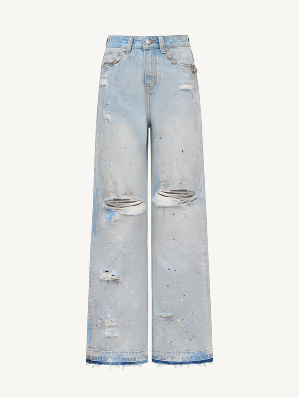 Distressed Paint-Splatter Jeans