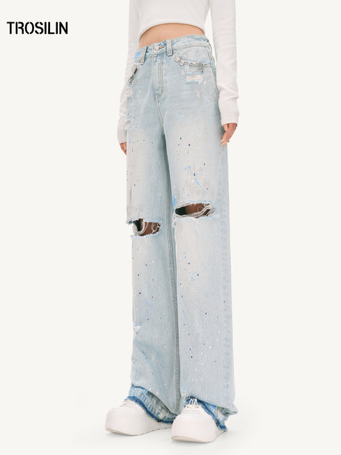 Distressed Paint-Splatter Jeans
