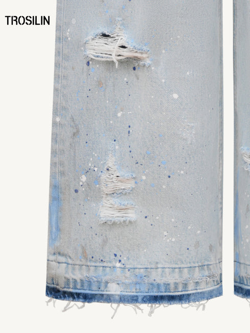 Distressed Paint-Splatter Jeans