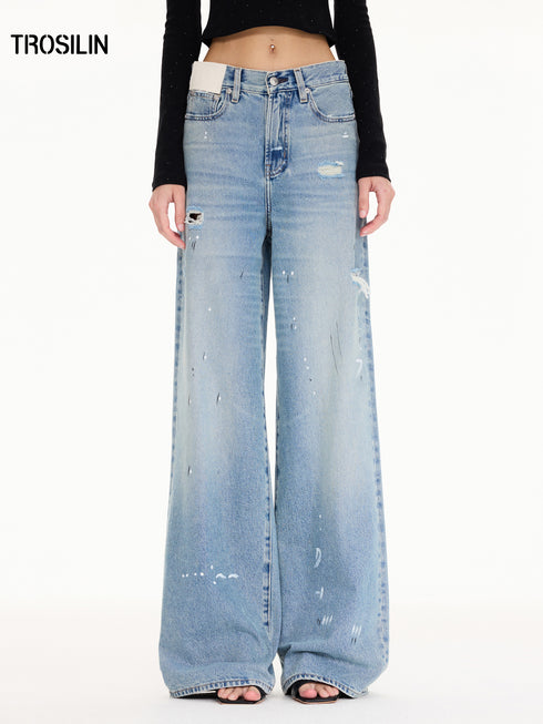 Paint Splatter Graffiti Vintage Washed Wide-Leg Pants