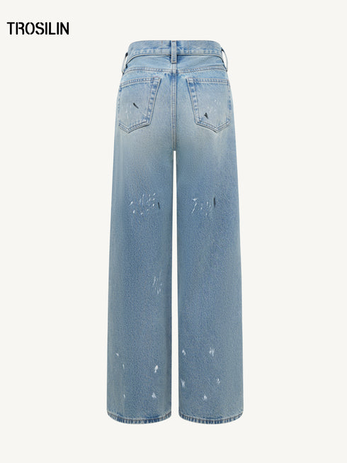 Paint Splatter Graffiti Vintage Washed Wide-Leg Pants