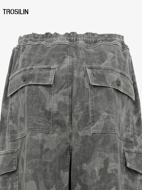 High-waist drawstring camouflage cargo pants