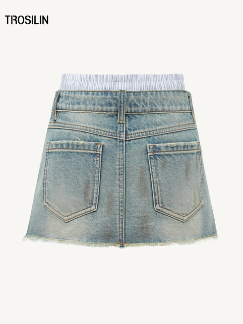 Double-Waist Mud-Dyed Vintage Mini Skirt