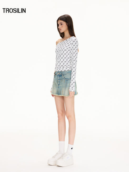 Double-Waist Mud-Dyed Vintage Mini Skirt