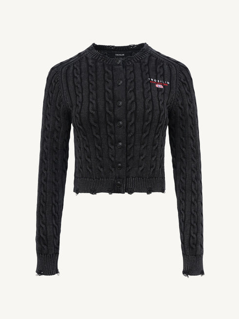 Washed Vintage Cable-Knit Cardigan