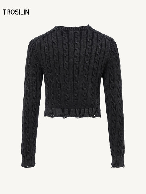Washed Vintage Cable-Knit Cardigan