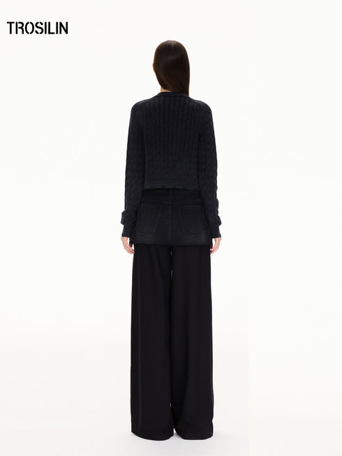 Washed Vintage Cable-Knit Cardigan