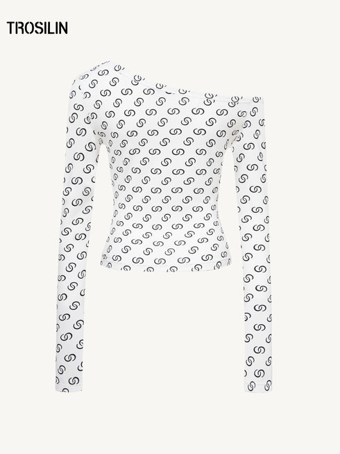 All-Over Print Asymmetric One-Shoulder T-Shirt