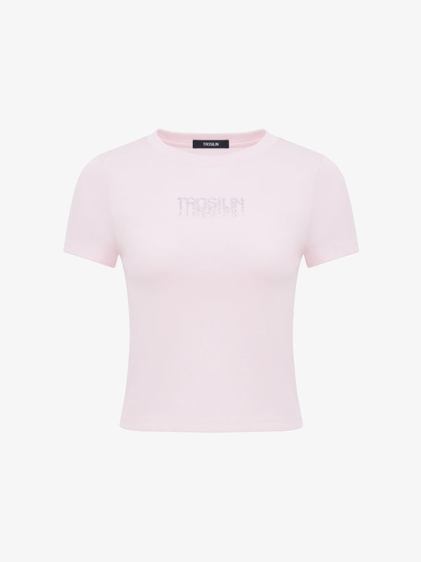 Pink crystal slim-fit short sleeve t-shirt
