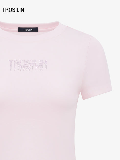 Pink crystal slim-fit short sleeve t-shirt