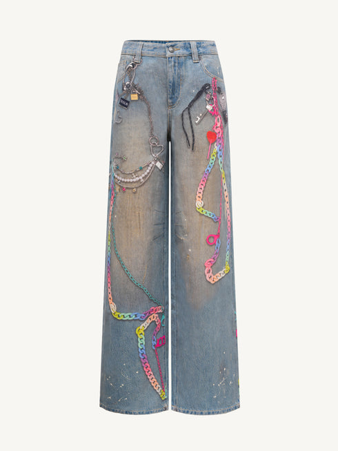 Ink Splatter Curved Wide-Leg Jeans