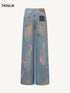 Ink Splatter Curved Wide-Leg Jeans