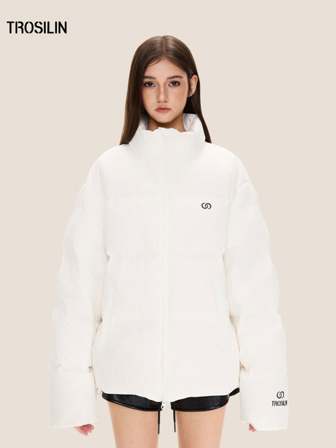 High-Neck Embroidered Puffer Down Jacket