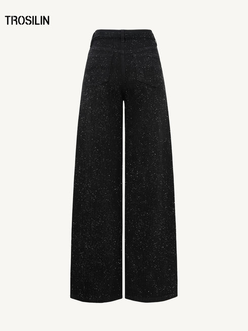 New Starry Rhinestone Wide-Leg Denim Pants