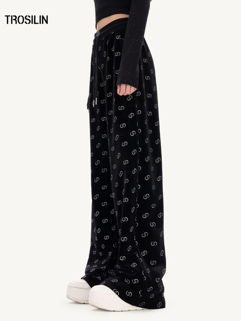 All-Over Logo Velvet Straight-Leg Pants