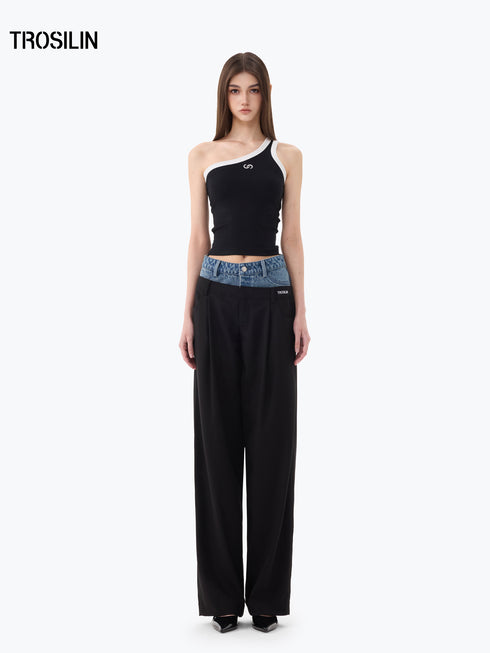 Deconstructed Patchwork Wide Leg Pants