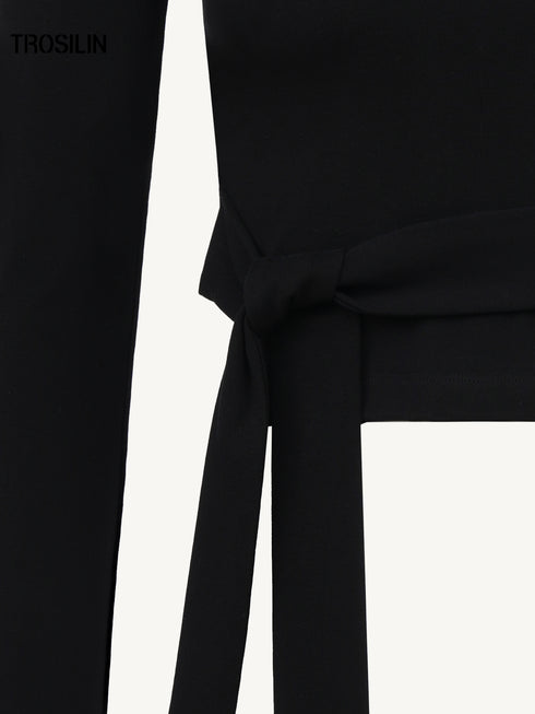 Contrast Lace-Up Long Sleeve Tee