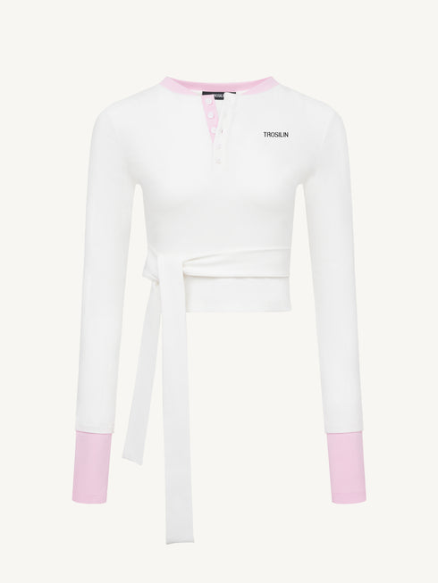 Contrast Lace-Up Long Sleeve Tee