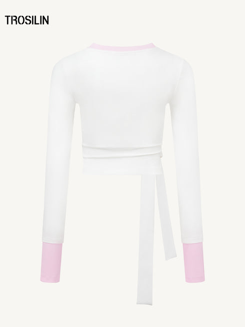 Contrast Lace-Up Long Sleeve Tee