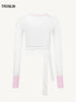 Contrast Lace-Up Long Sleeve Tee