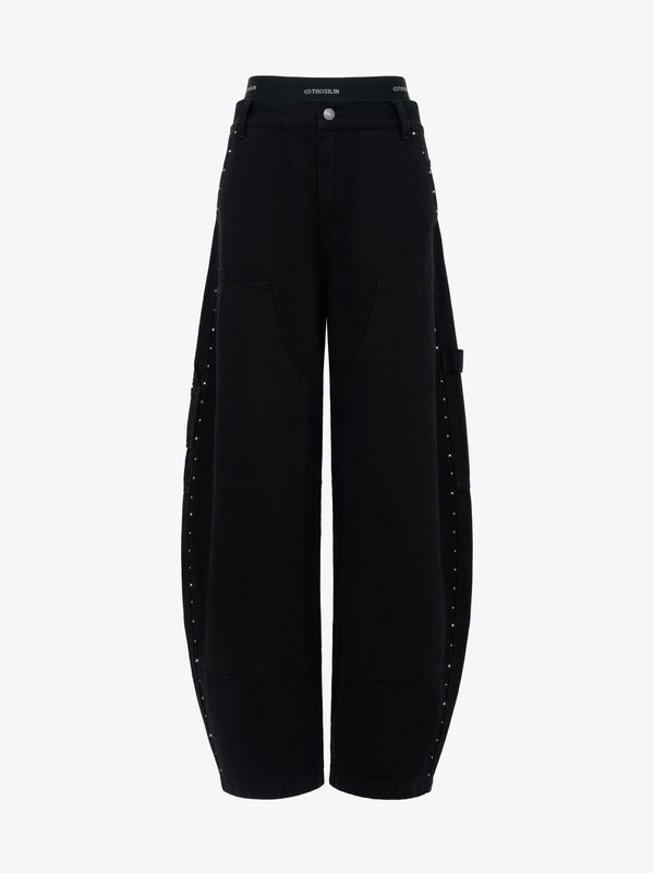 Star Orbit Black Wide-Leg Cargo Pants