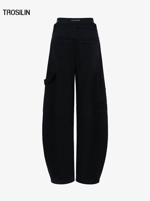 Star Orbit Black Wide-Leg Cargo Pants