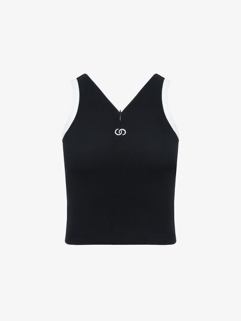 Black Zip V-Neck Sports Tank Top