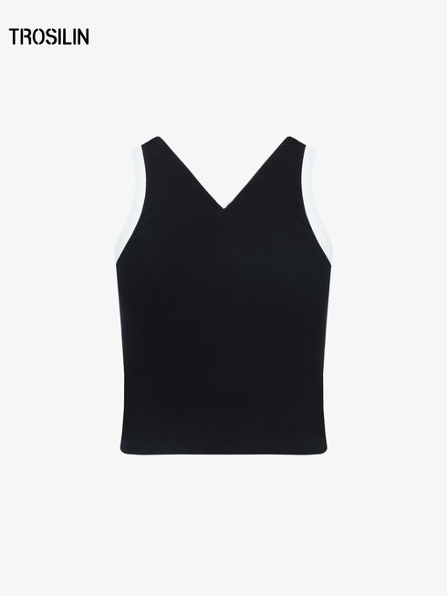 Black Zip V-Neck Sports Tank Top