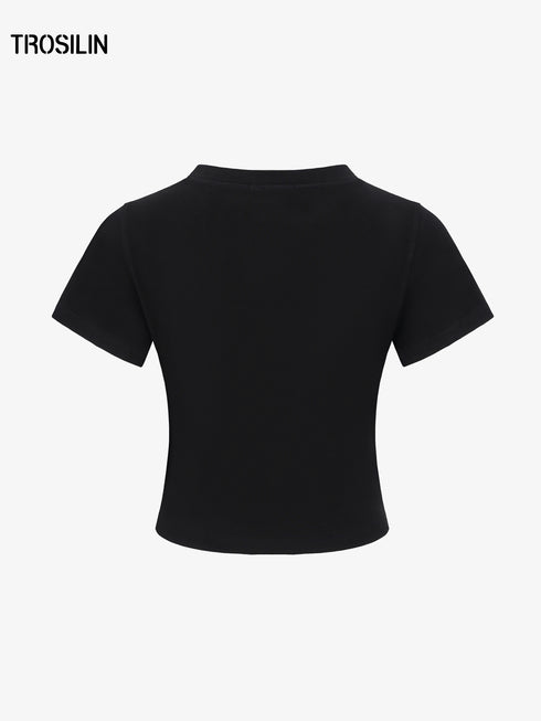 Obsidian pleated short crop t-shirt